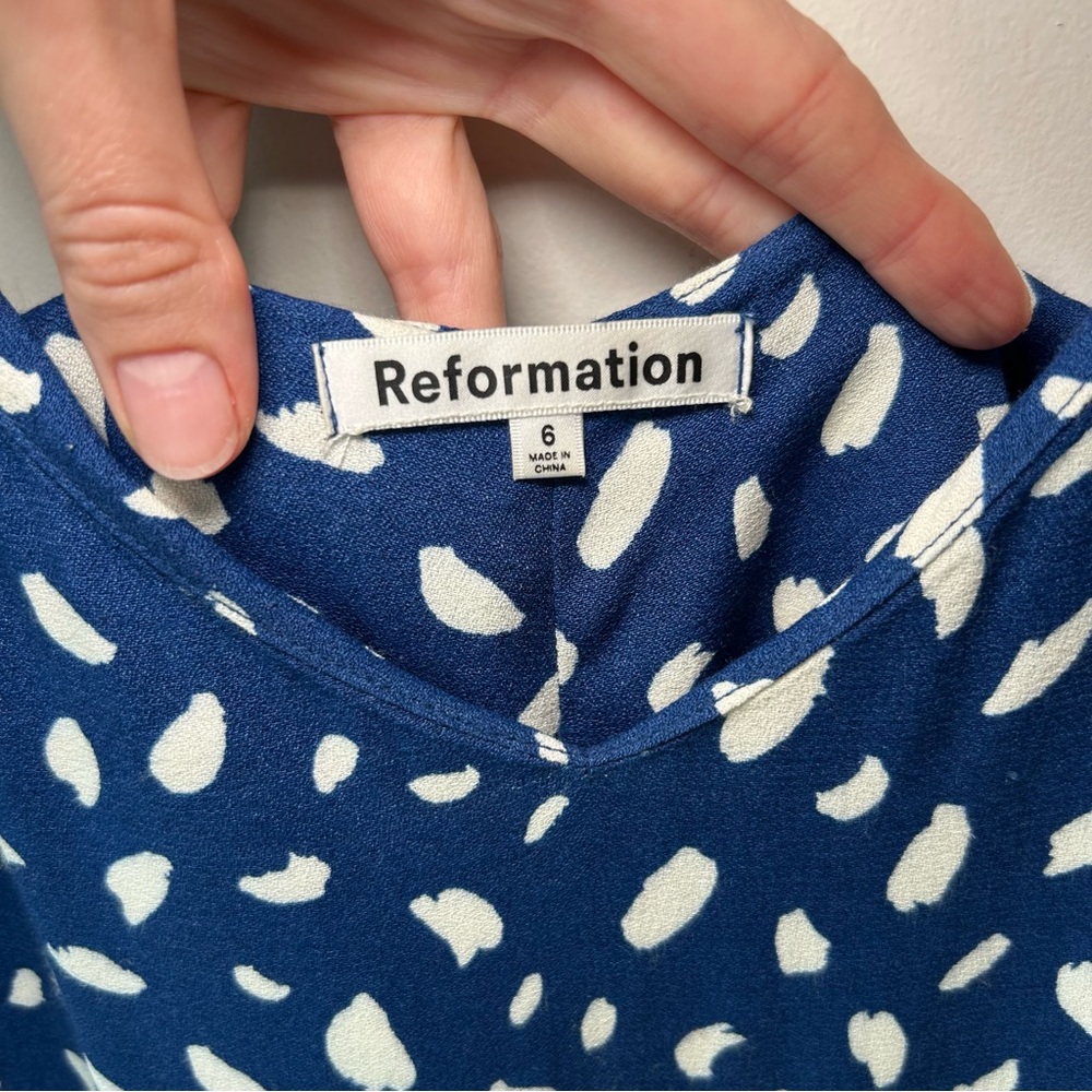 Reformation Crimini Midi Dress Navy Blue and White Print Size 6 - Picture 9 of 14